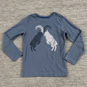 Tea Collection Slate Blue Long-Sleeve Tee with Mountain Goat Graphic